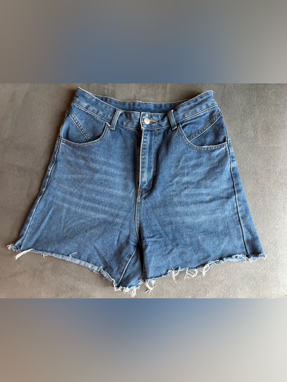 Dark Blue Distressed High-Waist Denim Shorts